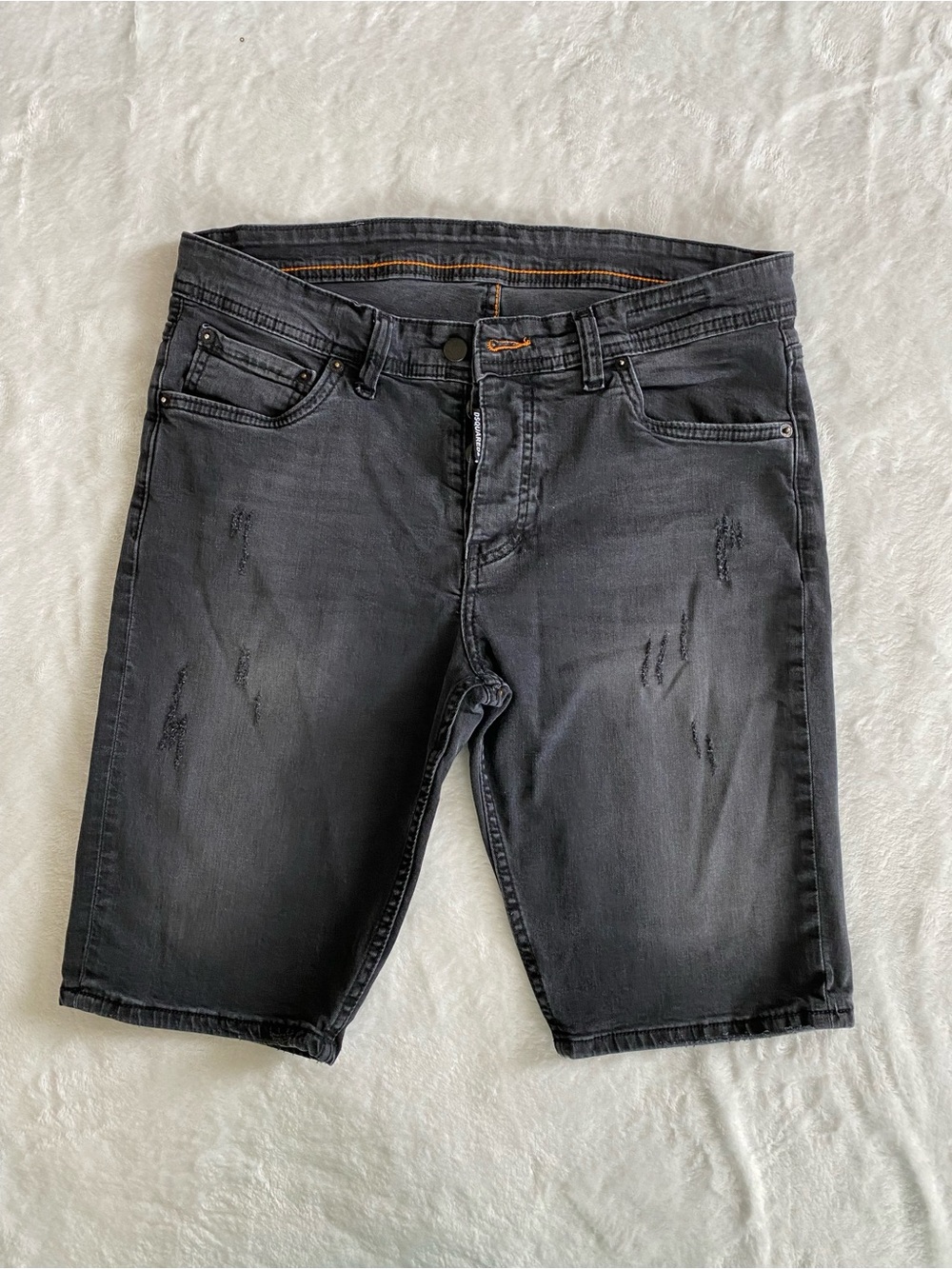 DSQUARED Black Washed Distressed Denim Shorts